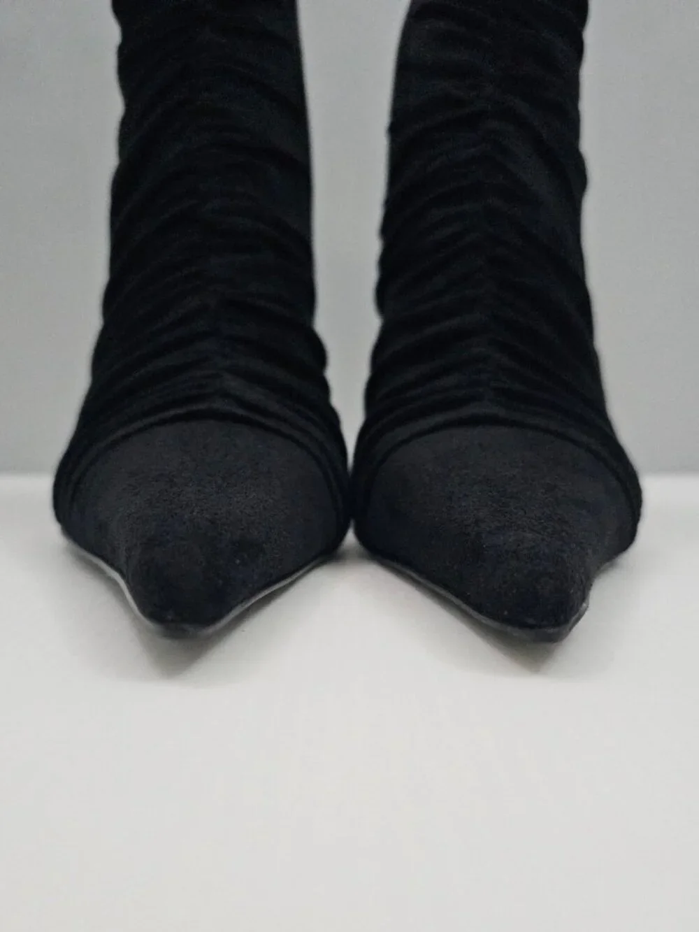 Jeffrey Campbell Lets Go Ankle Boot 9 Black Ruched Pointed Toe Stiletto Heel NEW